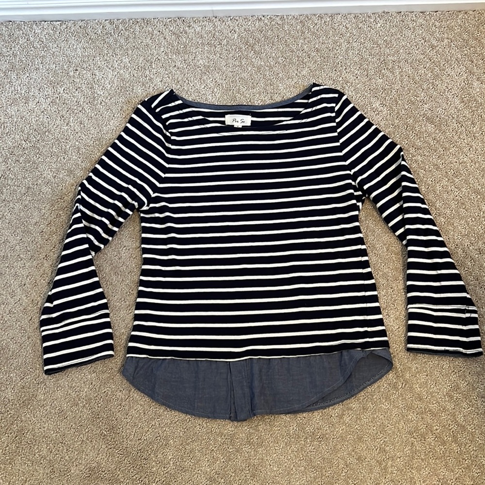 Stripped shirt with denim detail